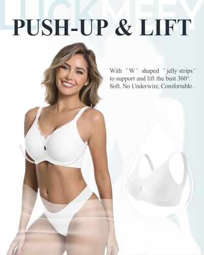 Image of LUCKMEEY Womens Wireless Push Up Bras Sexy V Mesh Supportive Seamless T-Shirt Bra No Underwire (U-Back & Crossback)