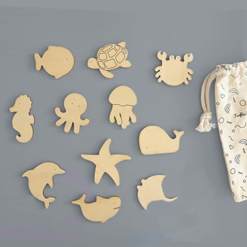 Ferflex - Jeu magnetique en Bois ludique Enfant - Les Animaux de l’océan - Utilisable sur Tous Supports magnétiques - Jeu Enfant 3 Ans - 11 Magnets