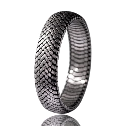 Snake Skin Unusual Mens Wedding Band Ring in Oxidized Silver, Vintage 925 Sterling Silver Rings For Men, Unique Mens Jewelry For Husband, Boyfriend Gifts For Him - Comfort Fit - Gothic
