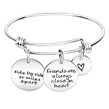 YEEQIN Side by Side Or Miles Apart Best Friends Charms Bangle Bracelets - Long Distance Friendship G