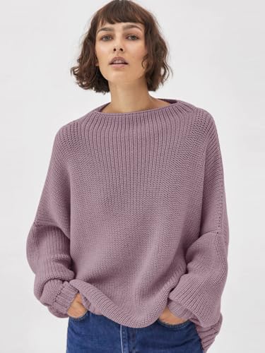 Image of Womens Oversized Sweaters Loose Solid Casual Long Sleeve Mock Neck Knitted Jumper Tops
