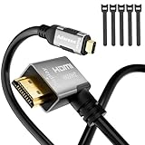 Adoreen 4K@60Hz 2K USB C to Left 90 Degree Angled HDMI Cable 12 Ft, Slim Thin HDR Type C 3.1 to HDMI 2.0 Adapter Cord Thunderbolt 3/4 for MacBook, iPhone 16/15, iPad, Galaxy, Surface,TV Monitor+Ties