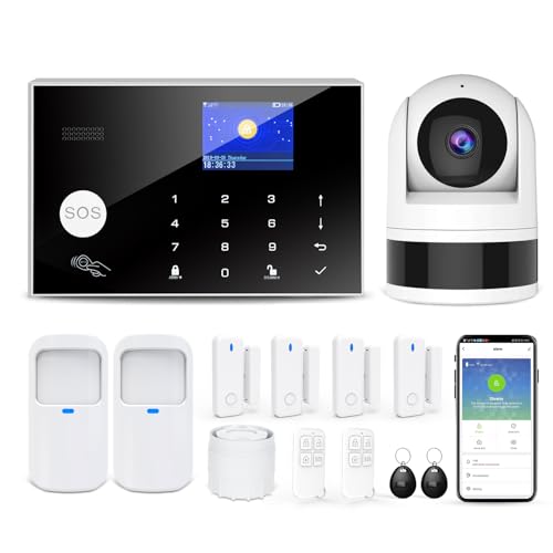Sistema de Alarma doméstica con Cámara, Kit de Alarma Casa WiFi + gsm con Aviso App Teléfono, Sensor de Puerta/Ventana, Telecomando para Casa, Apartamento(13 Pieza)