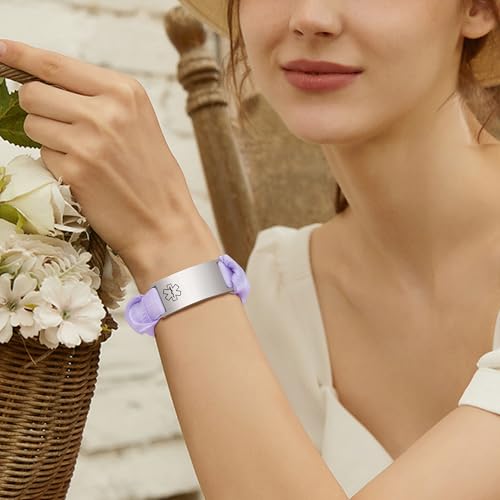 Women's Personalized Medical Alert Bracelet - Free Engraving Customizable Medic Info ID Bracelets,Stainless Steel Elastic Strap Customized Engraved Wristband for for Autism Allergy Diabetic Epilepsy2