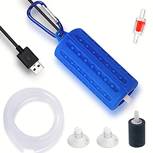 Aquarium USB Air Pump Ultra Quiet Nano Air Pump for Fish Tank with Hanging Buckle and Check Valve - Blue