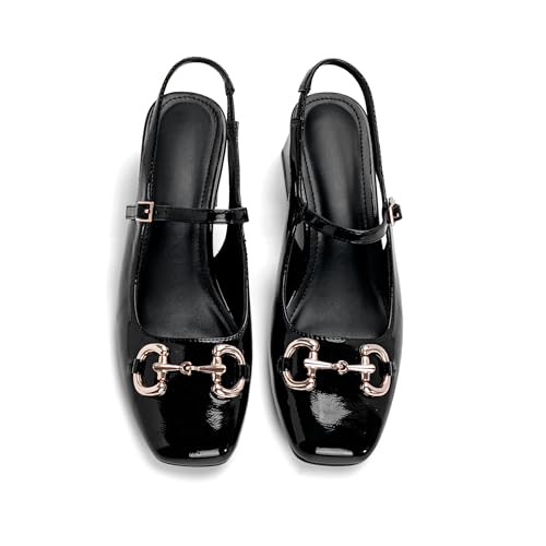 Slingback Mary Janes Shoes Women Closed Square Toe Pumps Low Chunky Heel Shoes with Buckle Ankle Strap Casual Party Dessy