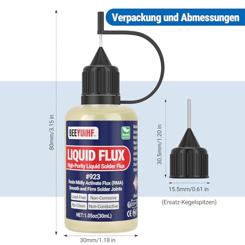 BEEYUIHF Flüssiges Flussmittel Löten, Kolophonium Lötwasser Löten, No clean Flüssiges Lötwerkzeug, SMD Lötzinn Lötflussmittel (30 mL/1 Oz.) #923