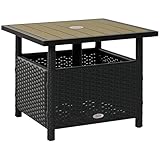 Outsunny 22" Outdoor Side Table with Umbrella Hole, Rattan Wicker End Table with Sand Bag and Steel Frame for Outdoor, Patio, Garden, Backyard, Black & Tan