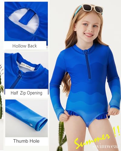 Image of GRACE KARIN Girls One-Piece Swimsuits Size 6 Long Sleeve Bathing Suits Swim Beach wear