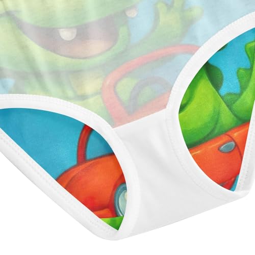 Girls Panties, Cute Green Cartoon Dinosaur Toddler Panties, Girls Underwear Cotton, 2T–8 Years4