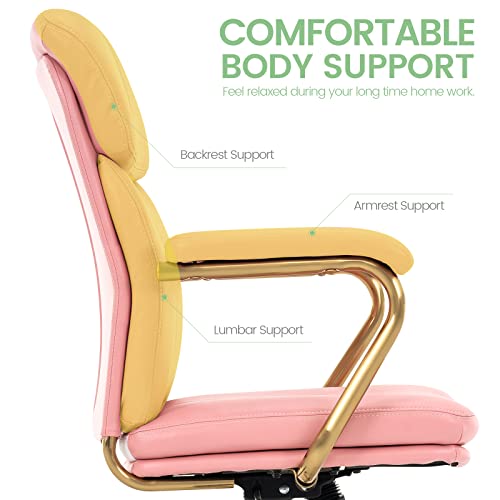 Mfd Living Home Office Chair, Modern Upholstered Mid-Back Pu Leather Task Desk Chair With Arms, Adjustable Rocking Swivel Computer Chair With Wheels (Pink) #TOP1