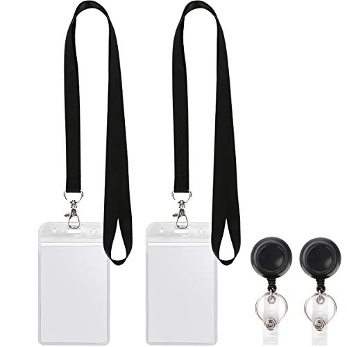Youowo Lanyard Black Retractable Badge Reel With Id Badge Holder With Badge Reel Clip For Id Card Badges Holders Vertical Punched Zipper Waterproof 2 Pack #TOP1