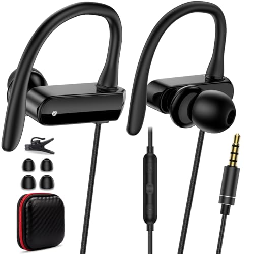 Wired Over Ear Earbuds with Microphone Ear Hook,3.5mm Sport Headphones Wired for Laptops iPad iPod 3.5mm Plug Cellphones,in-Ear Earphones Noise Cancelling Headset for Chromebook MP3 Switch Running Gym