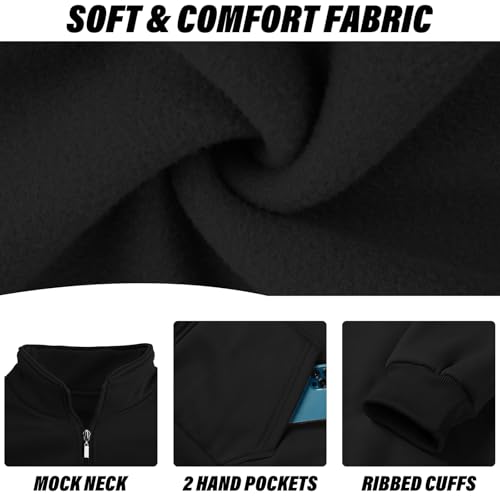 Men's Fleece Jacket Casual Zip up Lightweight Sweatshirts Athletic Outdoor Sweater Jackets with Pockets(L,Black)