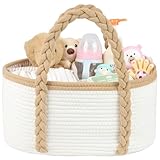 danpinera Baby Windel Caddy Organizer, Wickeltisch Organizer Aufbewahrungskorb mit Herausnehmbaren Fächern,Robuster Tragbarer Baumwollseil Windeltasche als Babyparty, Weiß & Khaki