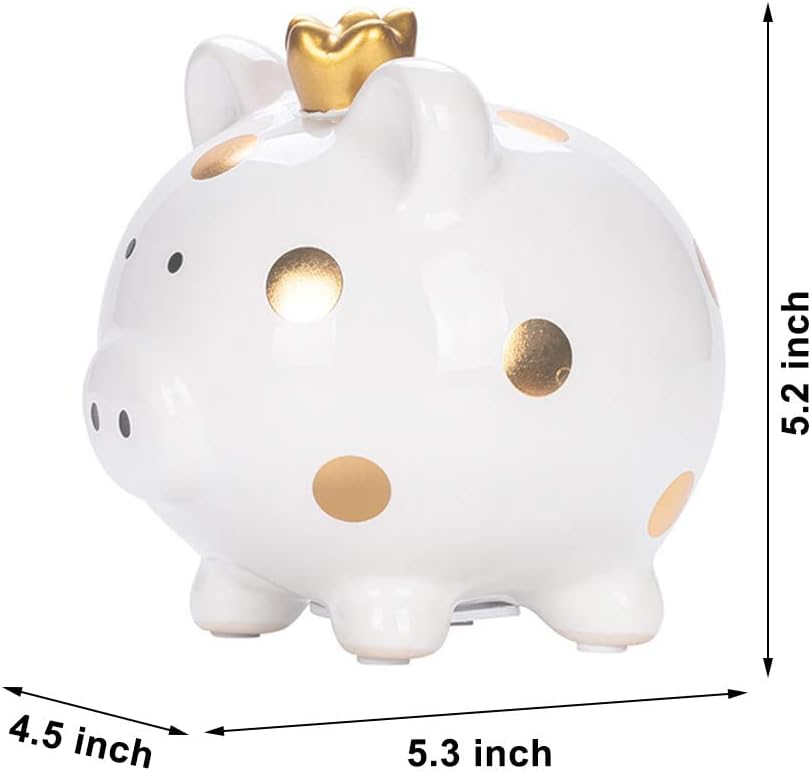 Cartoon Ceramic Piggy Bank Crown Pig Coin Bank Coin Box Money Bank Coin Saving Box for Adults for Boys Girls for Kids (White)