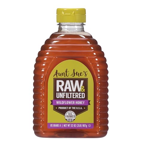 Aunt Sue’s Raw & Unfiltered Wildflower Honey, Product of USA, Pure Honey, 32 Ounce (Pack of 1)