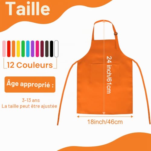 BOUBONI Lot de 12 tabliers pour enfants avec 2 poches réglables pour cuisine, pâtisserie, peinture, travaux manuels, grillades (12 couleurs) – vue 2