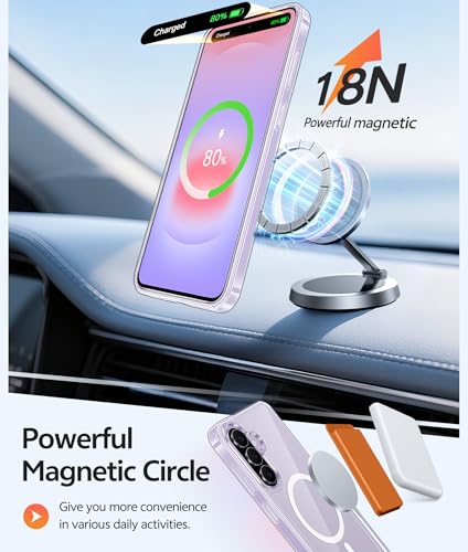 Image of FNTCASE for Galaxy A37 5G Phone Case: [Compatible with Magsafe] [Screen Protector] Anti Yellowing Transparent Clear Magnetic Phone Cover - Military Grade Shockproof Drop Proof Protective Cases - Clear