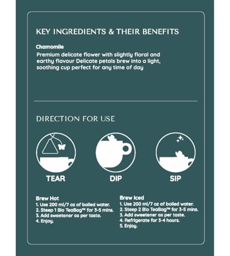 Image of Sukoon, Chamomile Tea Organic - 100 Tea Bags - Caffeine Free Organic Chamomile Tea Bags