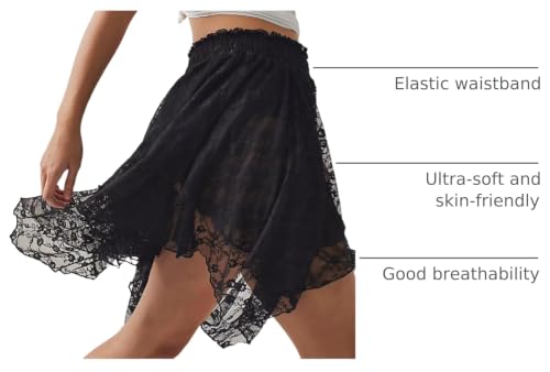 Image of Women's Y2k Lace Half Slip Skirt Low Rise Pleated Ruffle LaceTrim Mini Skirt Layered Flowy Short Skirts Underskirt