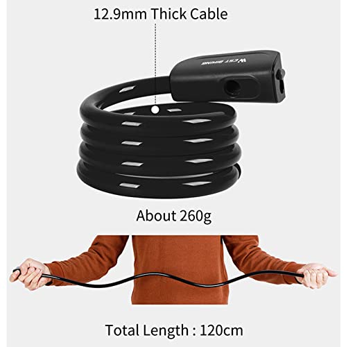 Bike Lock, Bike Locks Heavy Duty Anti Theft, Bike Lock Cable Lock Coil Key Bike Cable Lock With Mounting Bracket, Bike Lock With Key Bracket For Seat Tube Diameter Up To 32Mm（Black） #TOP2