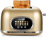 2 Slice Toaster Retro Stainless Steel Smart with Bagel, Cancel, and Defrost Functions, Smart Touch Screen for Easier Operation, 6 Bread Shade Settings, Extra Wide Slots and Removable Crumb Tray, Gold