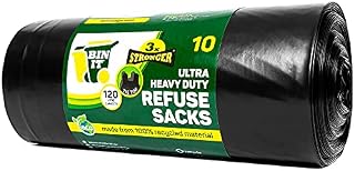 BIN IT 10 Tie Top, Ultra Heavy Duty, 120 Litre XL Refuse Sacks, Bin Bags, Bin Liners, 80kg Lift Tested, Super Strong, 60 μm, Perfect for Household, Office, Garden, Commercial, DIY, Caterers, Builders
