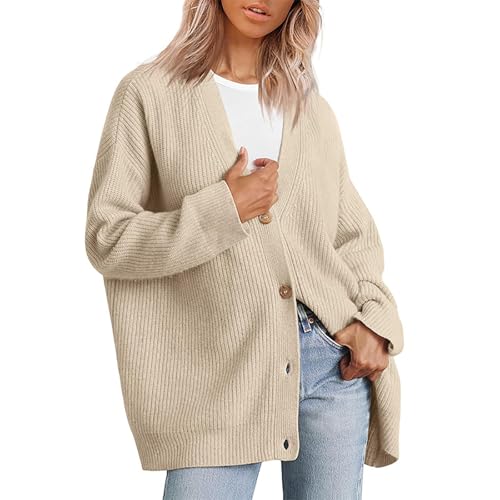 Women's Fall Cardigan Sweater Oversized Button Down Cardigans Beige
