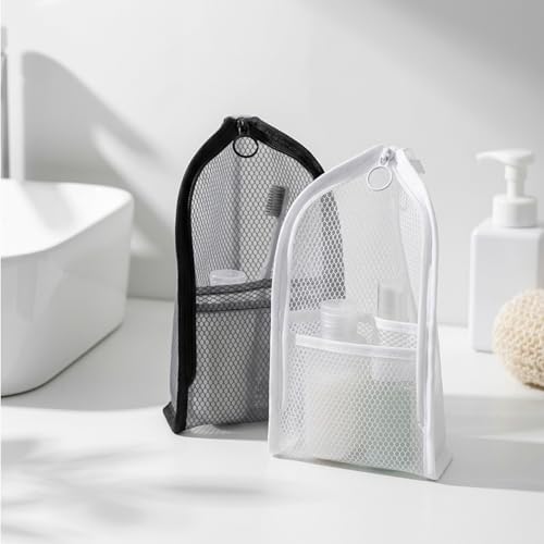 Standing Toiletry Bag, Portable Lightweight Travel Toiletry Bag, Mesh Large Capacity Cosmetic Waterproof Bag,Foldable Clear Hanging Travel Toiletry Bag Cosmetic Organiser Storage(White)