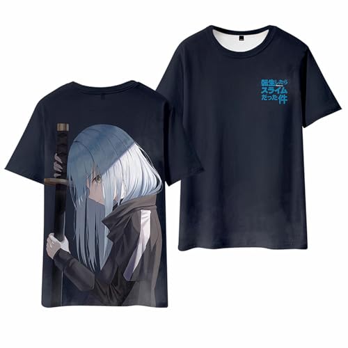 Charous Camiseta de dibujos animados Anime that Time I Got Reincarnated as a Slime Summer Refresh utilizada para fanáticos del manga Rimuru Cosplay, Negro, 4XL