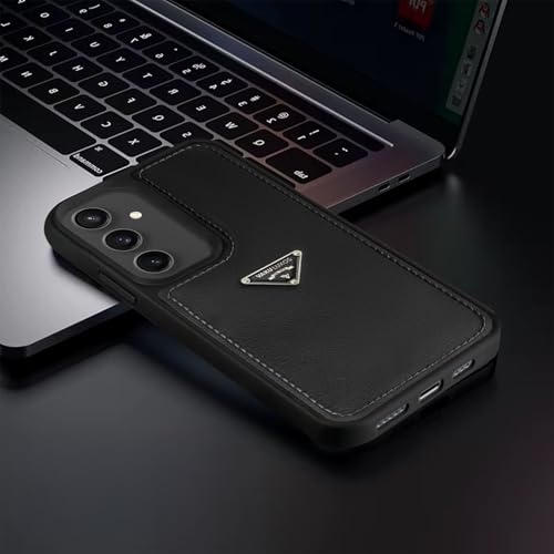 Image of Vaku Luxos Nyxen Back Cover Case for Samsung Galaxy S23 FE Premium Leather Stitched Soft Shockproof Protective TPU Phone Case Camera Screen Protector- Black