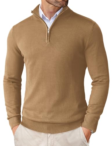 Image of COOFANDY Men's Quarter Zip Up Sweaters Slim Fit Lightweight Mock Pullover