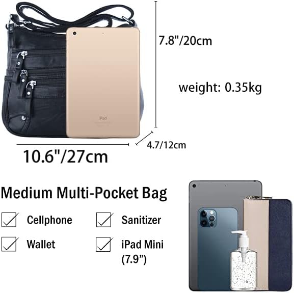 ELDA 10 Pockets Crossbody Purses for Women Medium Pocketbooks Lightweight Ladies Satchel Bag Multi Pocket Shoulder Handbag - Image 6