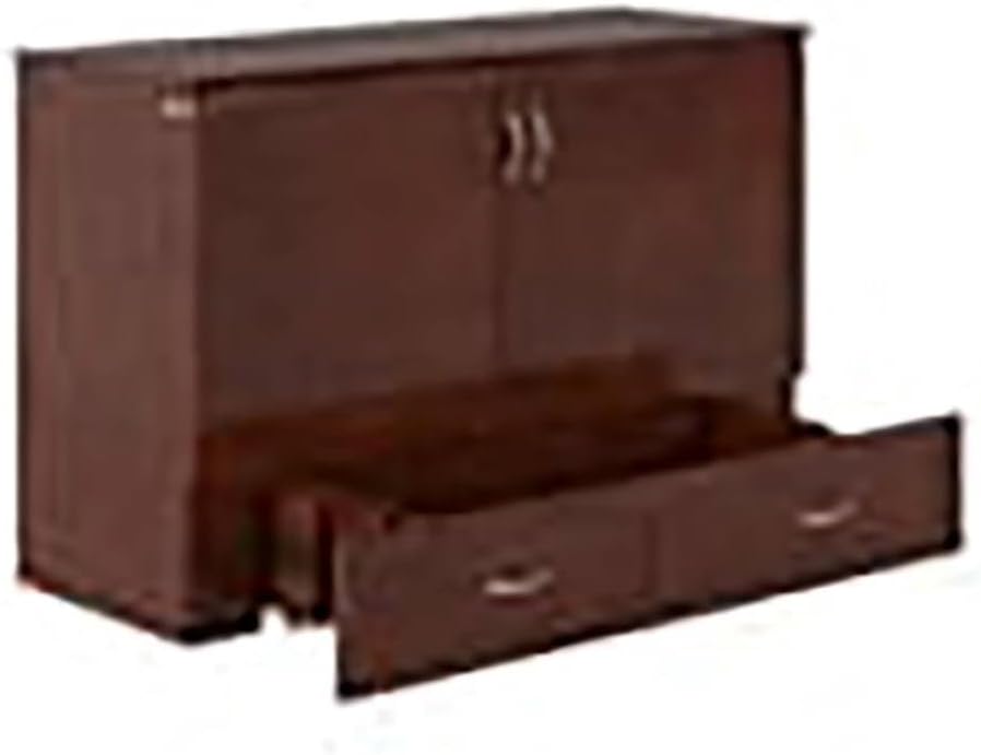 BOWERY HILL Queen Solid Wood Murphy Bed Chest, Walnut Finish, Includes Fold-Away Gel-Infused Memory Foam Mattress, Built-in USB Charging Station, Extra Storage Drawer, Space-Saving Bedroom Furniture