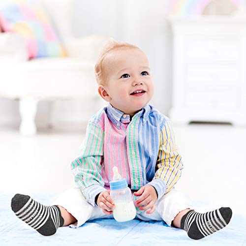 Image of Tphon 12 Pairs Toddler Non Skid Socks with Grips Anti Slip Bottom, Cotton Non Slip Ankle Crew Socks for Boys, Girls, Kids(1-7Years)