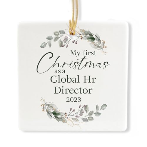 My First Christmas As A Global Hr Director 2023 Square Shape for Christmas Tree, Gifts for Him Her Men Women, New Year Him Her Men Women Friend Thank You, 3x3 Inches, Ceramic