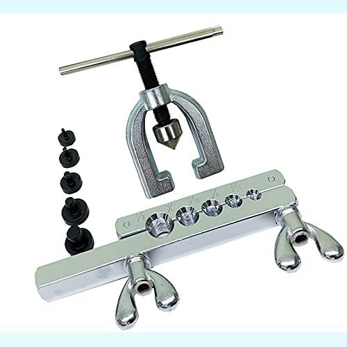 Nuwfrog Automobile Double Flaring Tool Kit With Extra 5 Dies(3/16,1/4,5/16,3/8 And 1/2 Inch) Of Adapters For Brake Brass Tube And Copper Aluminum Line.45 Degree Flare Tool. #TOP1