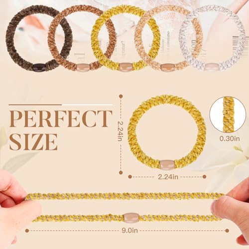 Image of FORENEE Braided Hair Ties No Damage, 10 Pcs Soft Plush Hair Bands for Women's Hair, Bracelet Hair Elastics & Ponytail Holders for Thick Hair - Terra Brown