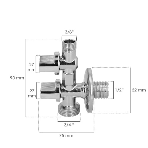 Miniatura 2 de Wolfpack Linea Profesional Llave De Escuadra Doble Salida 3 4 Y 3 8 . Entrada De 1 2 . Llave De Paso Doble, Llave Angular Doble, Toma Lavadora Doble.