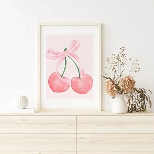 Toile Rose Preppy Chiot et Nœud pour Décorer une Chambre de Fille