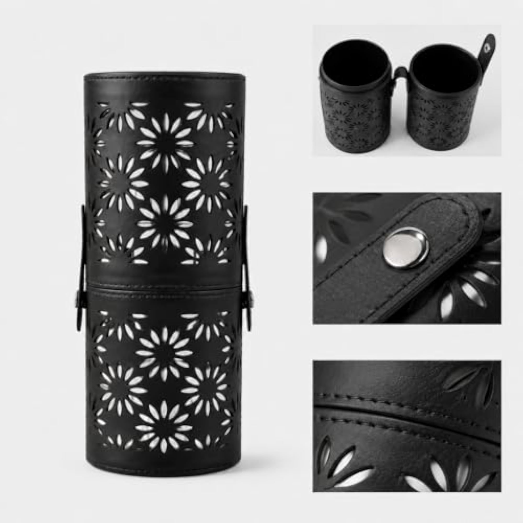 Women's Floral Cutout PU Leather Makeup Brush Holder