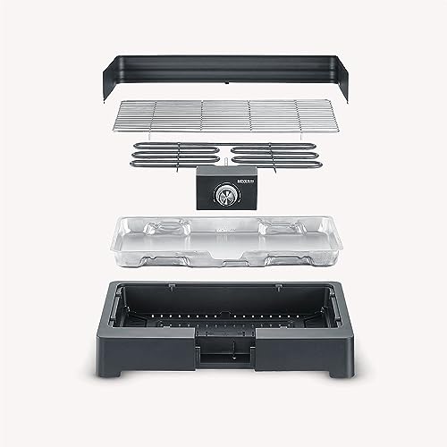 SEVERIN Tischgrill mit Edelstahl-Grillrost für drinnen und draußen, Elektrogrill mit schnellem Grill-Start, Balkon Grill ohne Verbrennungsgefahr, Schwarz, PG 8565