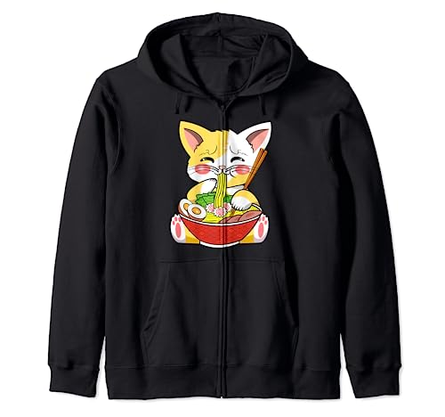 Chat kawai Neko Ramen Mignon Japonais Nouilles Amusement Anime Sweat à Capuche