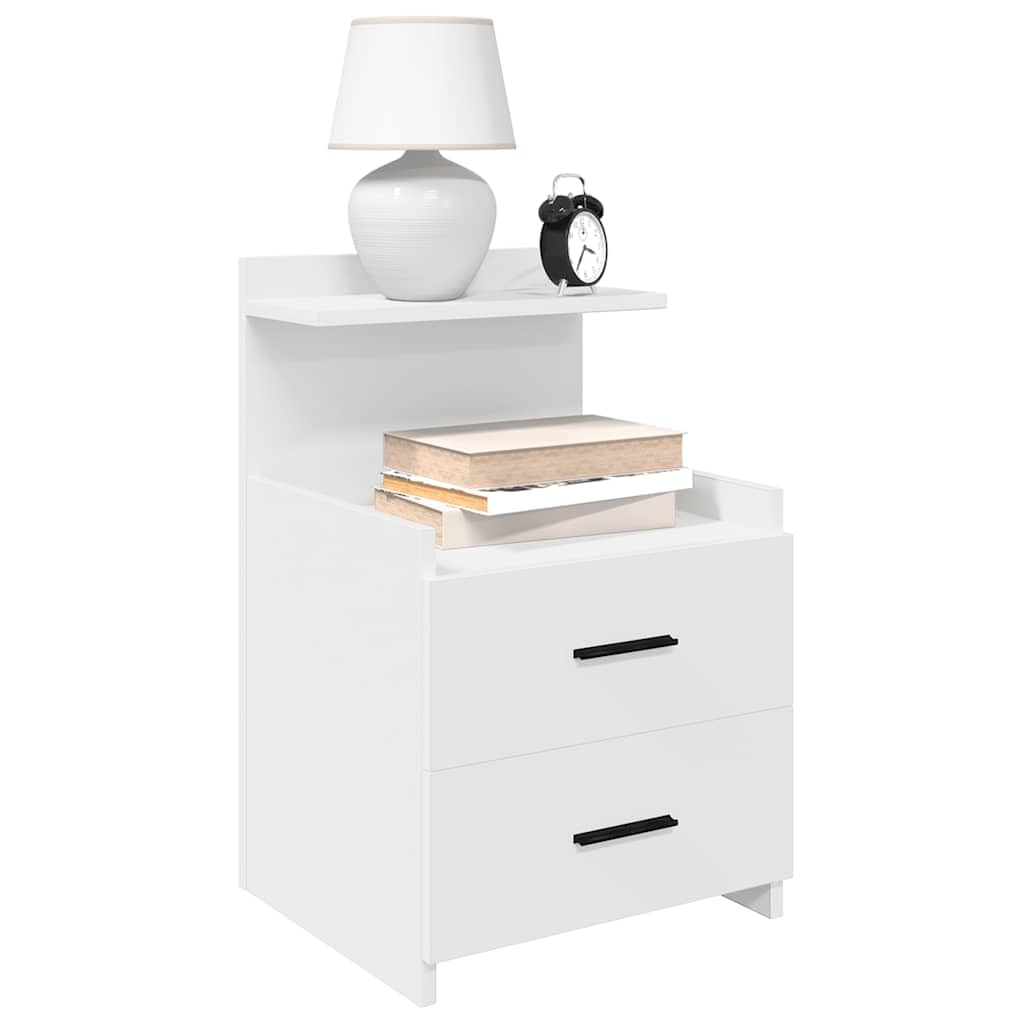 Comodino con 2 cassetti bianco in truciolato 40x36,5x62 cm, mobiletto salvaspazio con ripiano, consolle contenitore per camera da letto, soggiorno, ufficio, corridoio