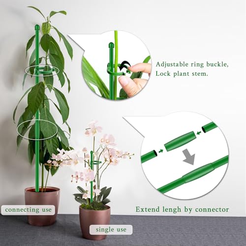 Plant Stakes 17inch &11inch,SupKing Adjustable Length Plant Support Stake 16Pcs Orchid Stick with Clips for Indoor Outdoor,Garden Pole for Potted Tomato Rose Amaryllis Vegetables Comes with 20 Ties - Image 4