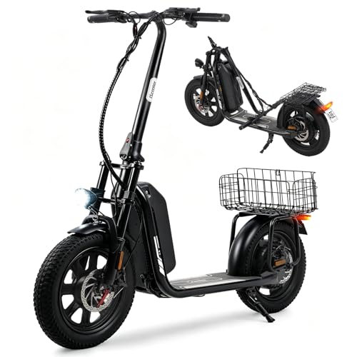 iScooter F7 E Scooter mit Straßenzulassung 500W Motor 20 km/h Höchstgeschwindigkeit und 100Km Max Reichweite 16 × 3.0 Zoll Fat Tire E Roller mit Klapprad Korb und Lenker Elektroroller mit App