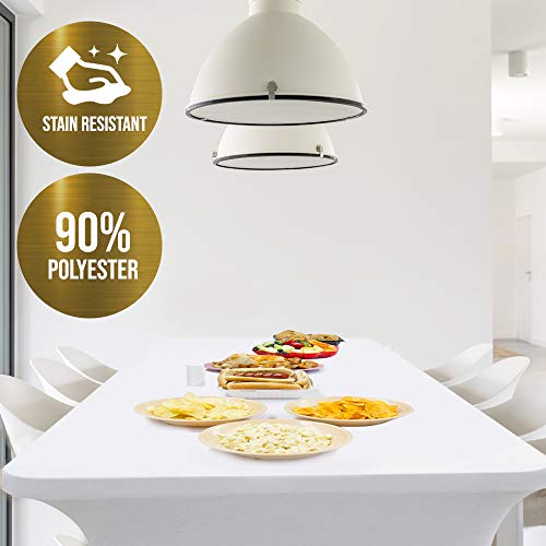White Classic Wealuxe 6-Feet Rectangle Tablecloth - Stretchable Table Cloth Cover, White, 2 Pack #TOP3