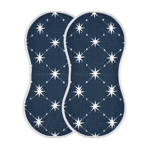2 Pack White Stars Muslin Burp Cloths Cotton Absorbent Baby Burping Rags for Boys Girls Soft Newborn Burp Bibs, 22 x 11 Inch2