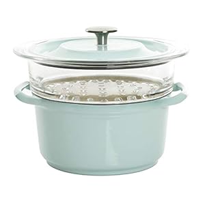 Kenmore Oak Park Cast Iron Dutch Oven with Lid and Steamer, 3-Quart, Glacier Blue